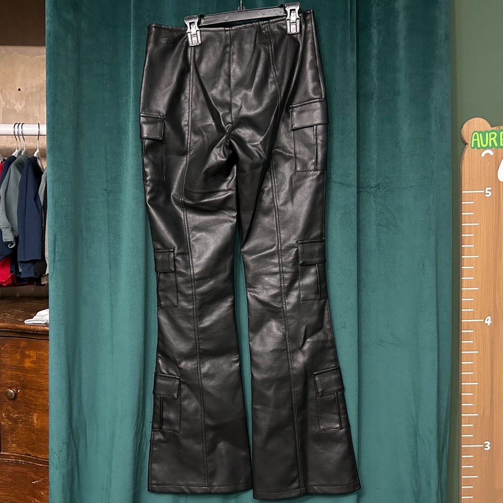 Club Exx Groundwork Cargo Flare Vegan Leather Lace-Up Low Rise Pants DollsKill - Picture 10 of 14